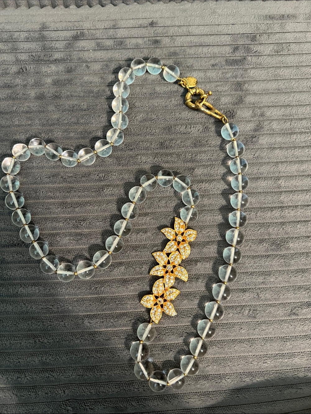 J.Crew Clear Crystal Beaded Necklace with Floral Flower Charm Pendant